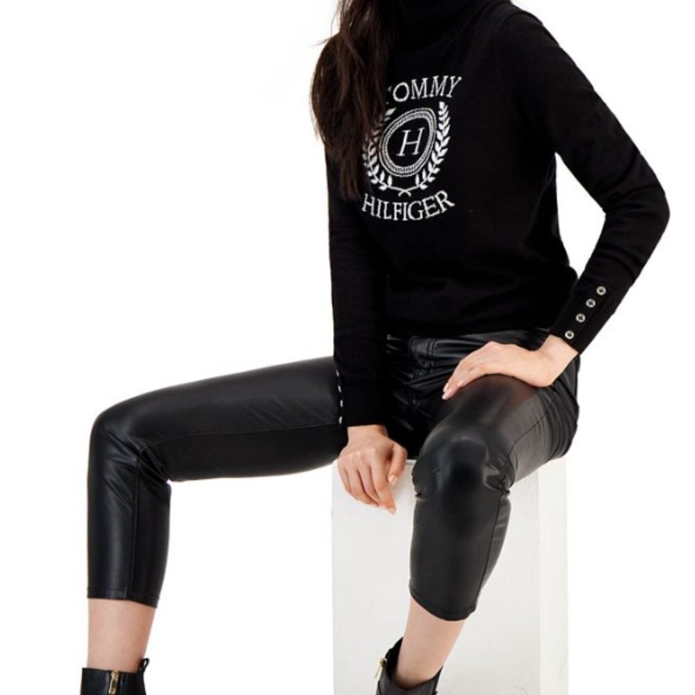 Tommy Hilfiger Black Vegan Leather Skinny- Ankle Pant Size: 14 New !